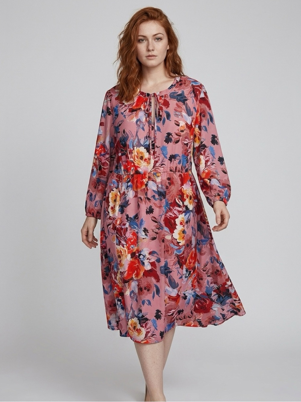 torrid Pink Floral Tie-Front Midi Dress
